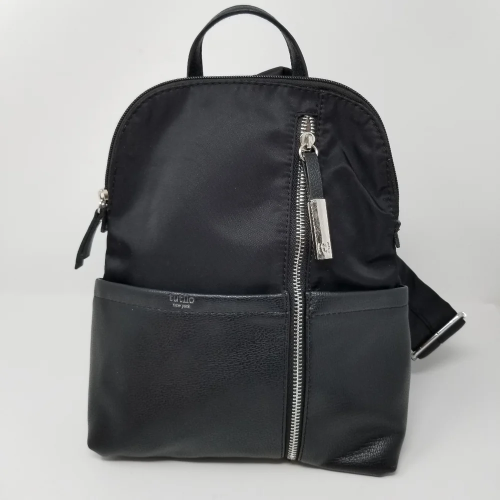 TUTILO New York Black Backpack One Shoulder 5 pocket Size 10X11 Inches FLAW